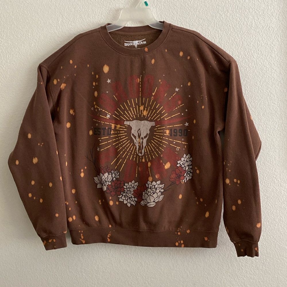 BROOKS & DUNN Women’s Graphic Bleach Washed Fleece Lined Oversized Pullover XL